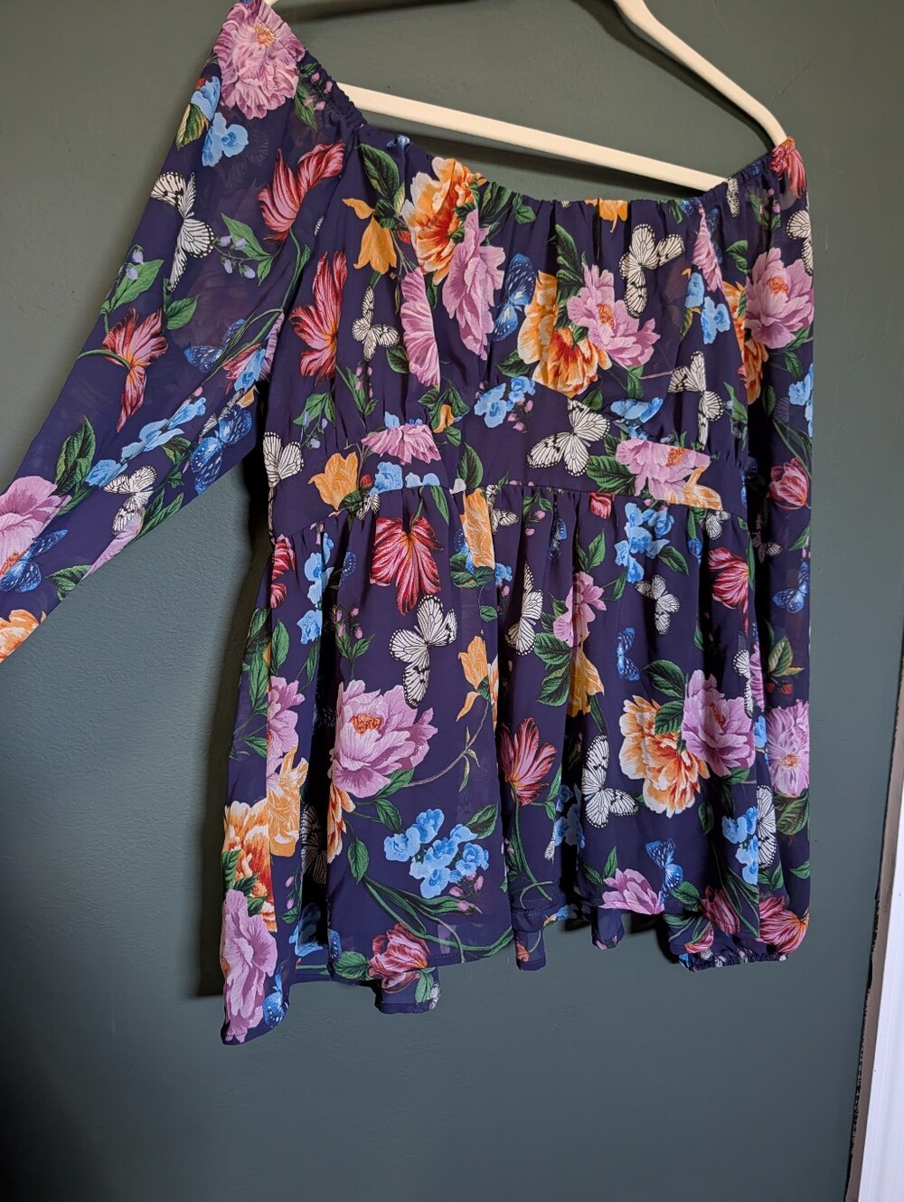 torrid Navy Floral Off-Shoulder Peasant Top